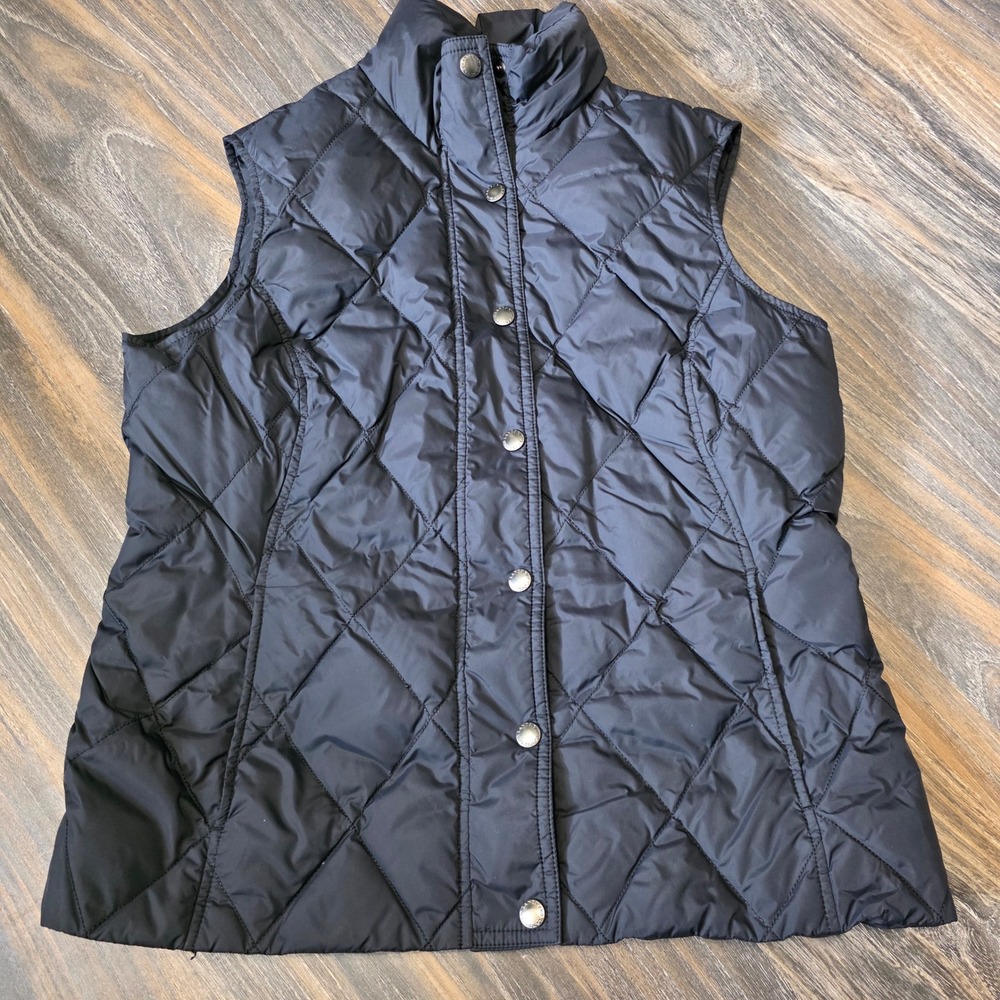 Lands' End Womens Blackโ Quilted Down Puffer Vest Snap Front Small 6-8 407702